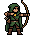Green-hooded Bowch! archer, breathing with a wooden bow in hand
