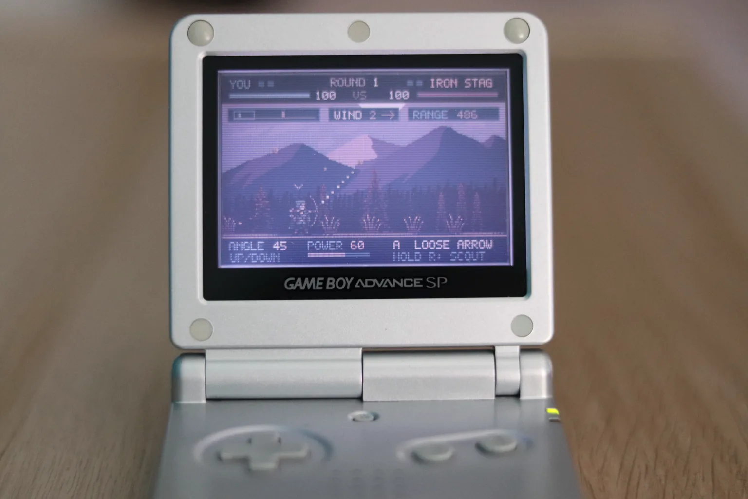 Bowch! running on a silver Game Boy Advance SP AGS-001