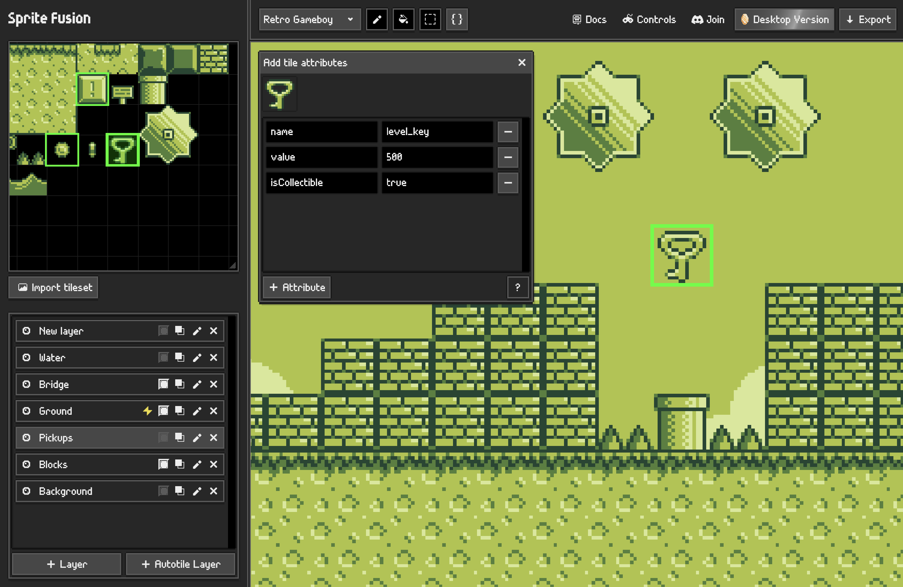 Tile attributes in Sprite Fusion