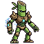 Animated pixel art knight punching
