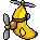 Pixel art flying banana facing NE