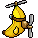 Pixel art flying banana facing NW