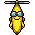 Pixel art flying banana facing S