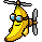 Pixel art flying banana facing SW