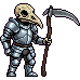 Plate-armored pixel art character used as the pose reference