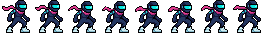 Pixel art ninja idling in a ready stance as its pink scarf flutters