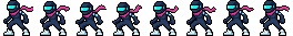 Pixel art ninja idle animation facing southwest