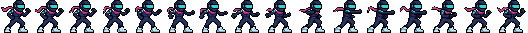 Pixel art ninja straight punch generated with 16 frames