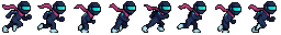 Pixel art ninja running in place with a cyan visor and a pink scarf trailing behind