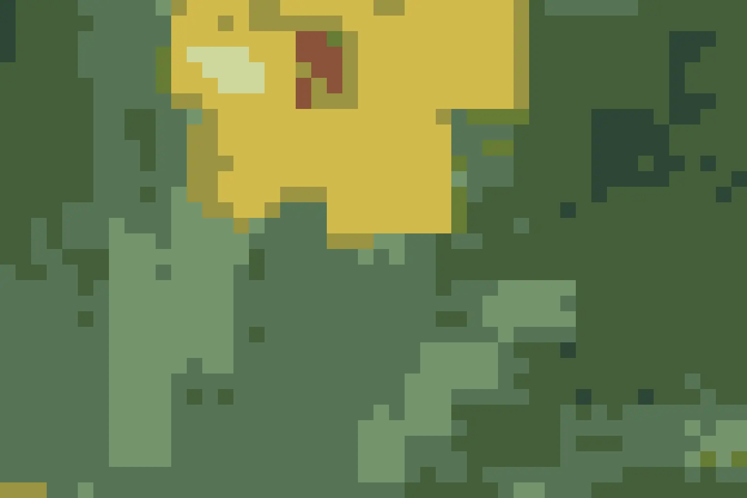 AI-generated pixel art reduced to a consistent green and yellow palette